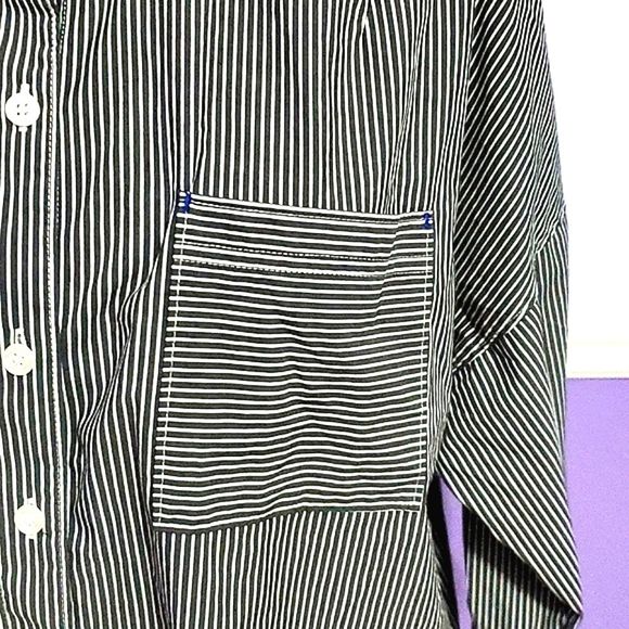 Tommy Bahama Boyfriend Navy & White Striped Oversized Button Down Tunic Shirt - Picture 3 of 12